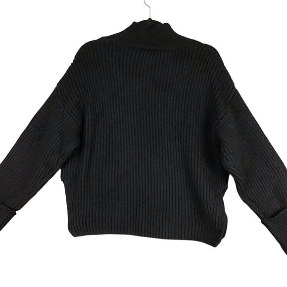 Topshop Black Mock Neck Ribbed Knit Sweater Small 4-6 Cropped Split Hem - Picture 11 of 11